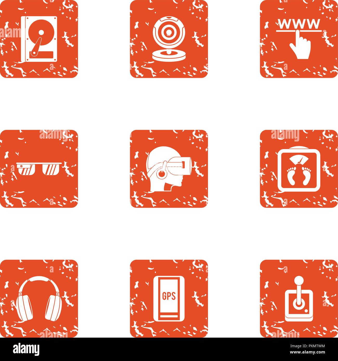 Virtu icons set, grunge style Stock Vector