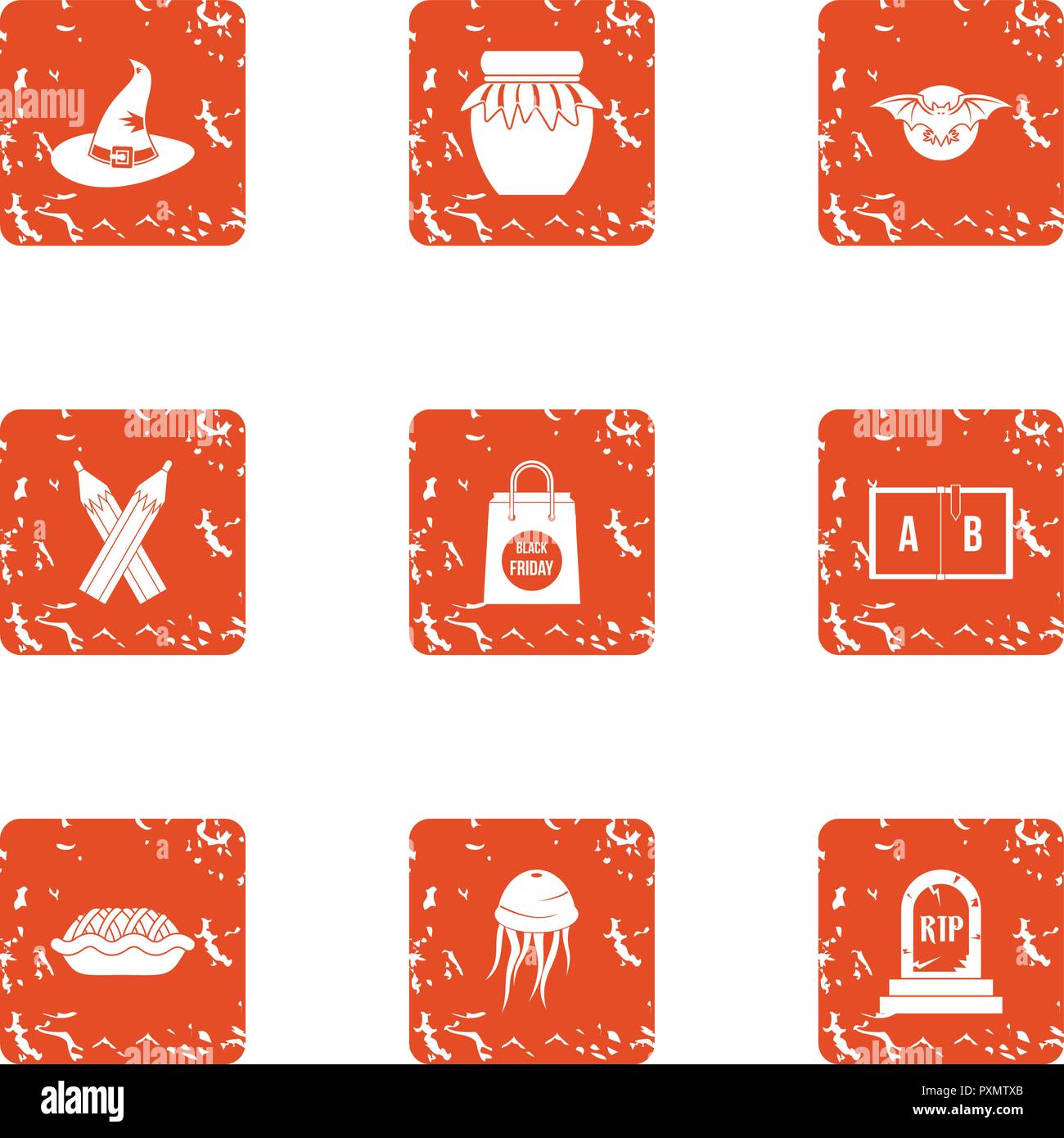 Deadly mistake icons set, grunge style Stock Vector