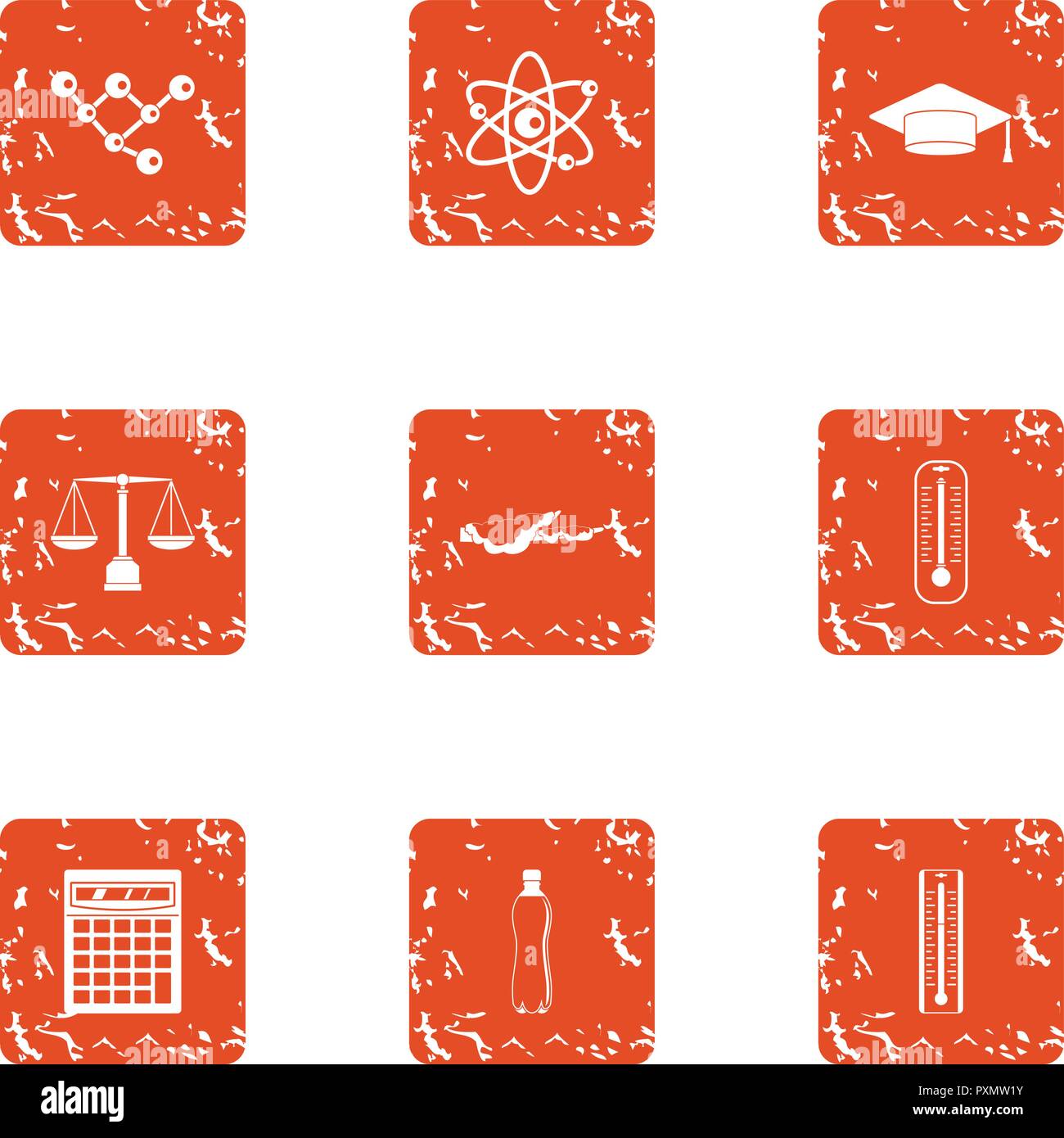 Working chemist icons set, grunge style Stock Vector