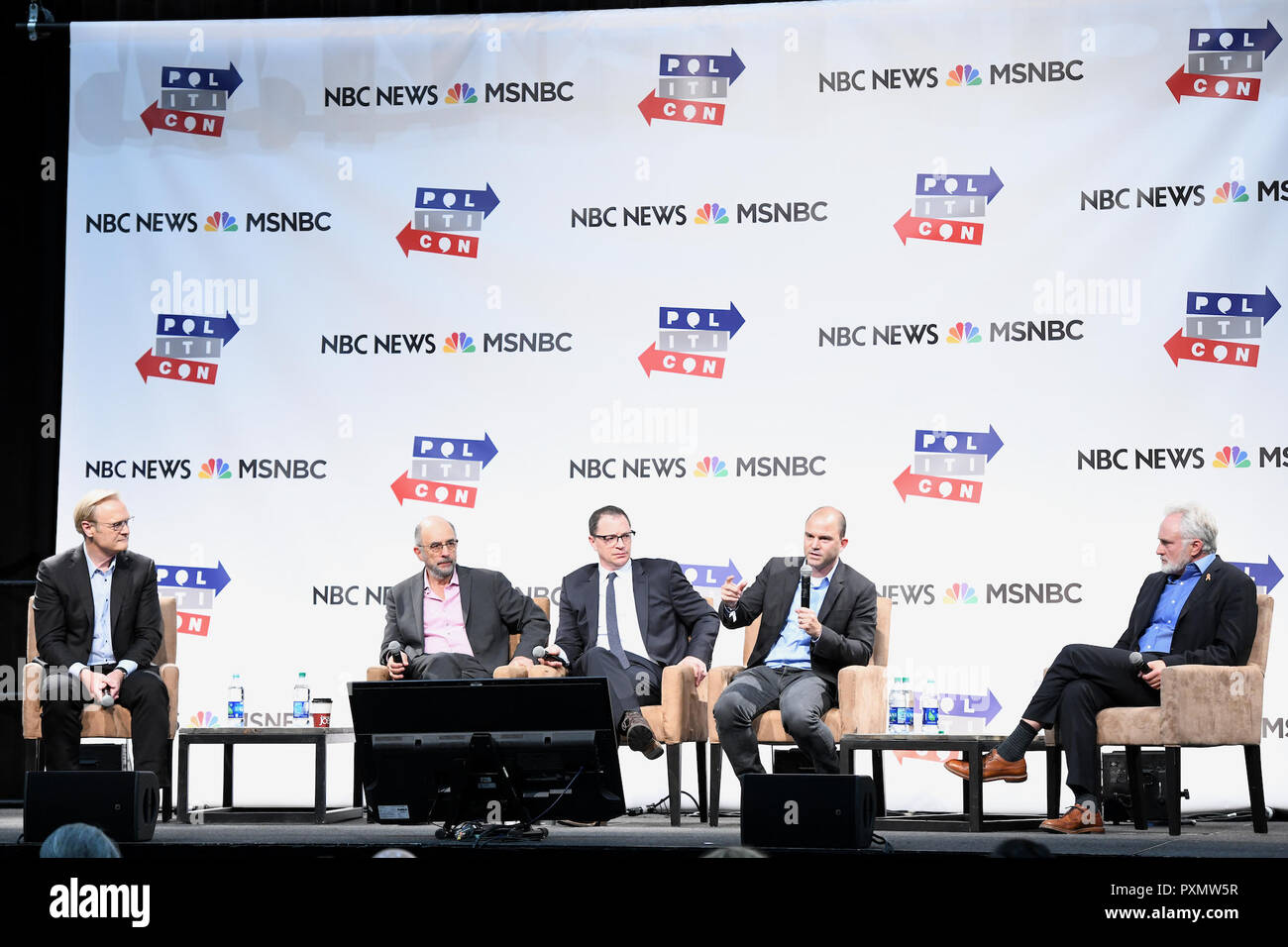 Lawrence O'Donnell, Richard Schiff, Joshua Malina, Ben Rhodes, Bradley Whitford onstage at Politicon 2018 at the LA convention Center on October 20, 2018 in Los Angeles, California. Stock Photo
