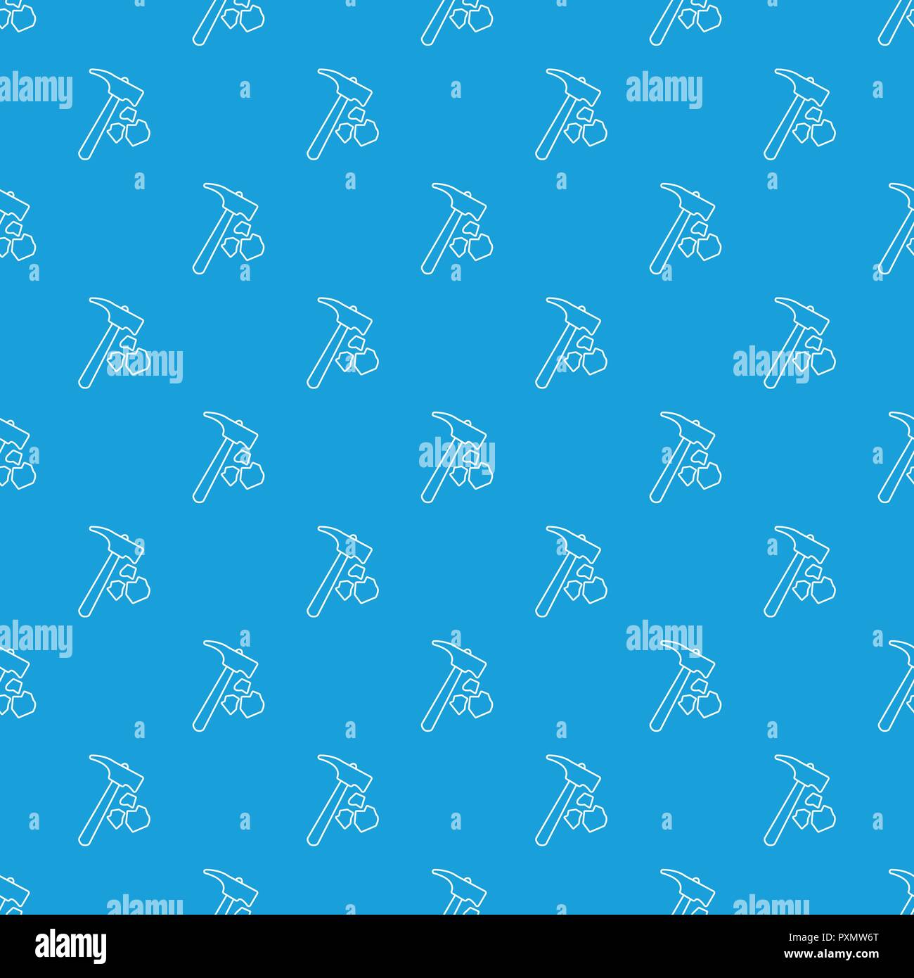 Minning hand hammer pattern vector seamless blue Stock Vector