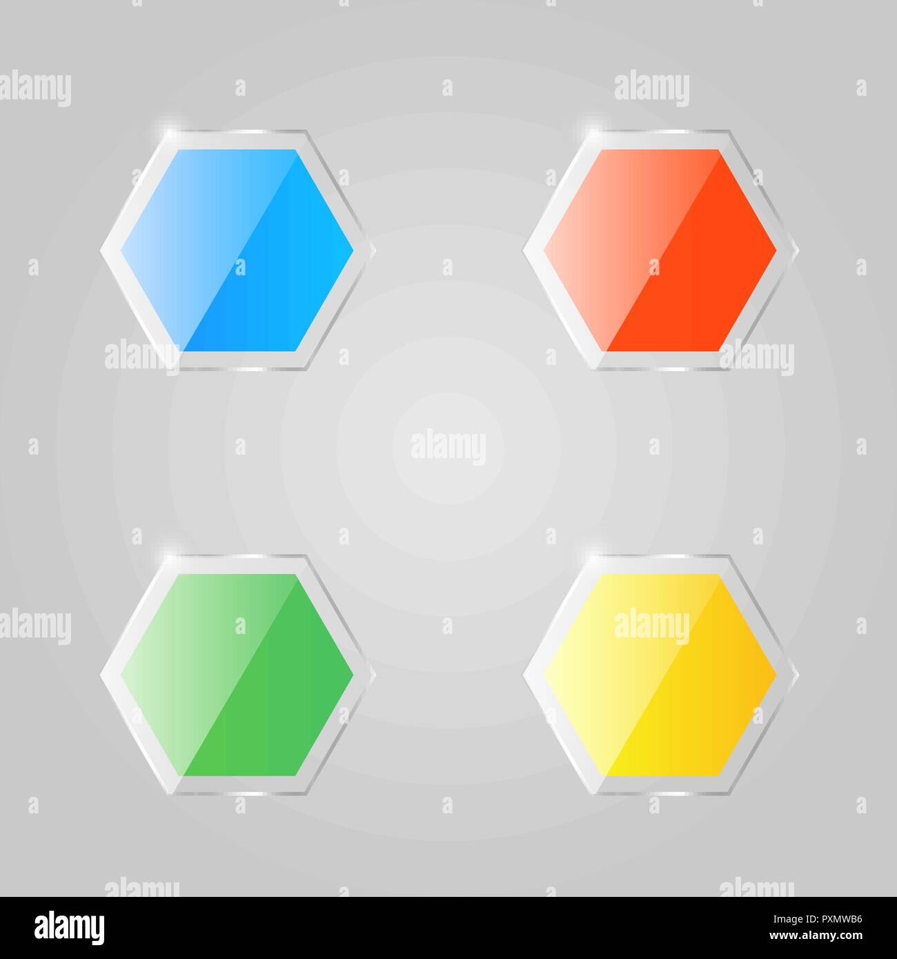Colored glass hexagons on a gray background. Vector illustration . Stock Vector