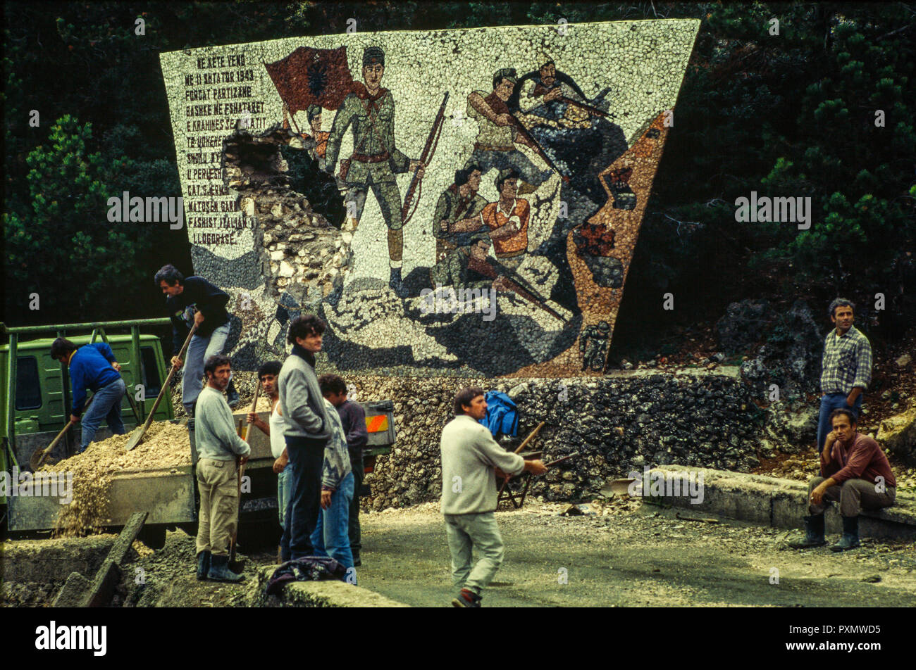 Wall mosaic, Dukat Vlore. Analogue photography Stock Photo