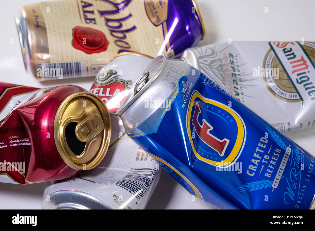 Empty beer cans Stock Photo