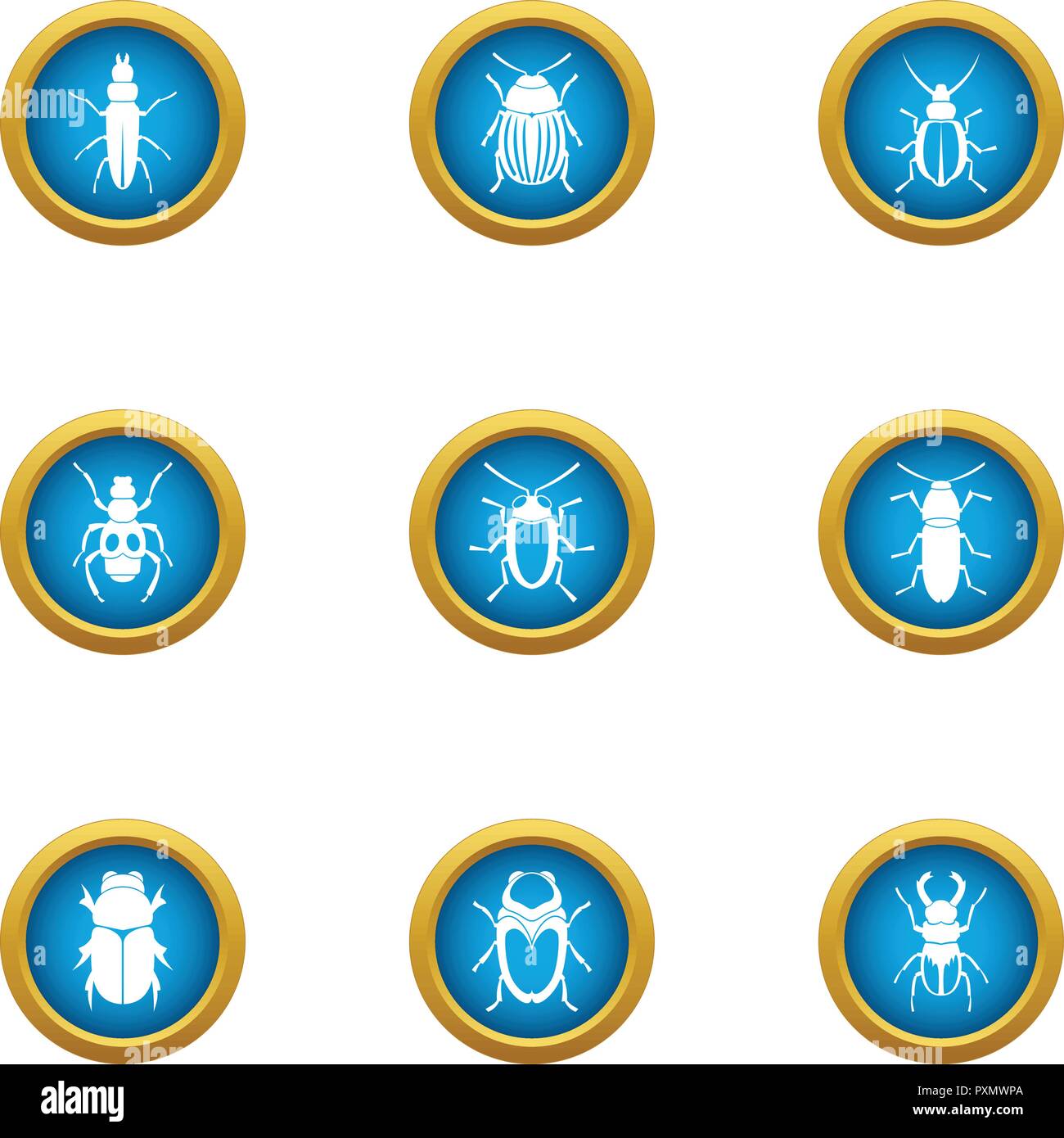 Shell beetle icons set, flat style Stock Vector