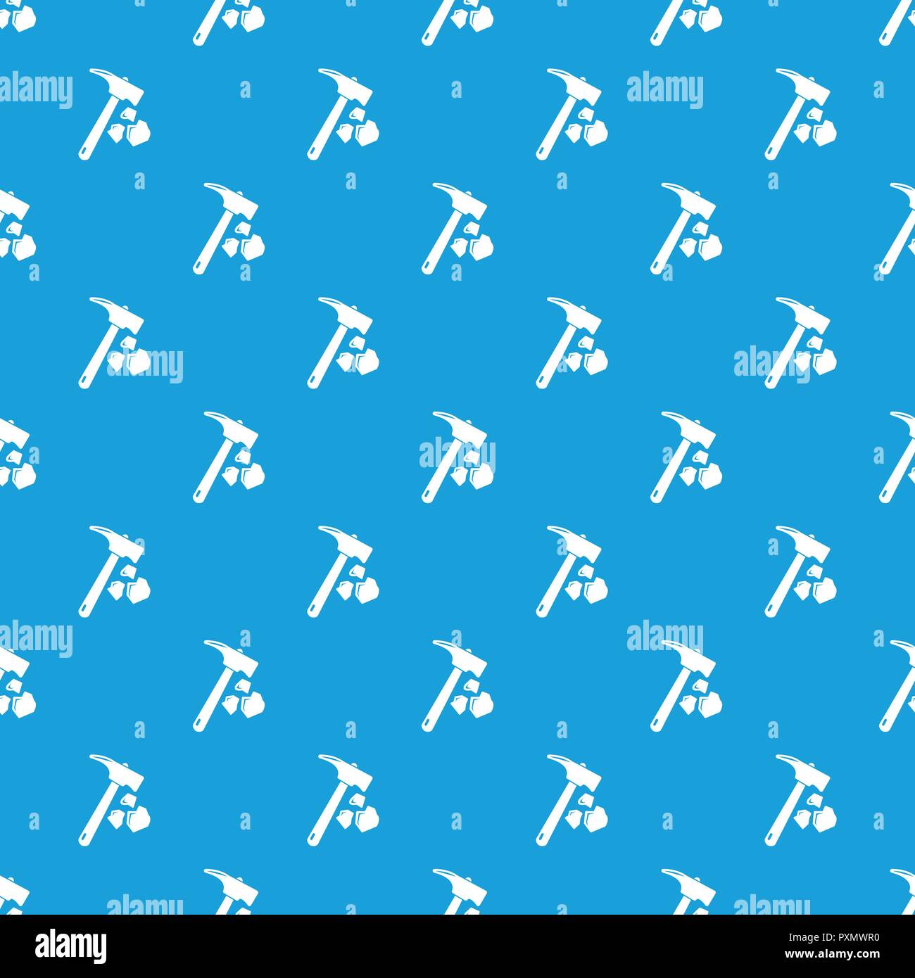 Minning hand hammer pattern vector seamless blue Stock Vector