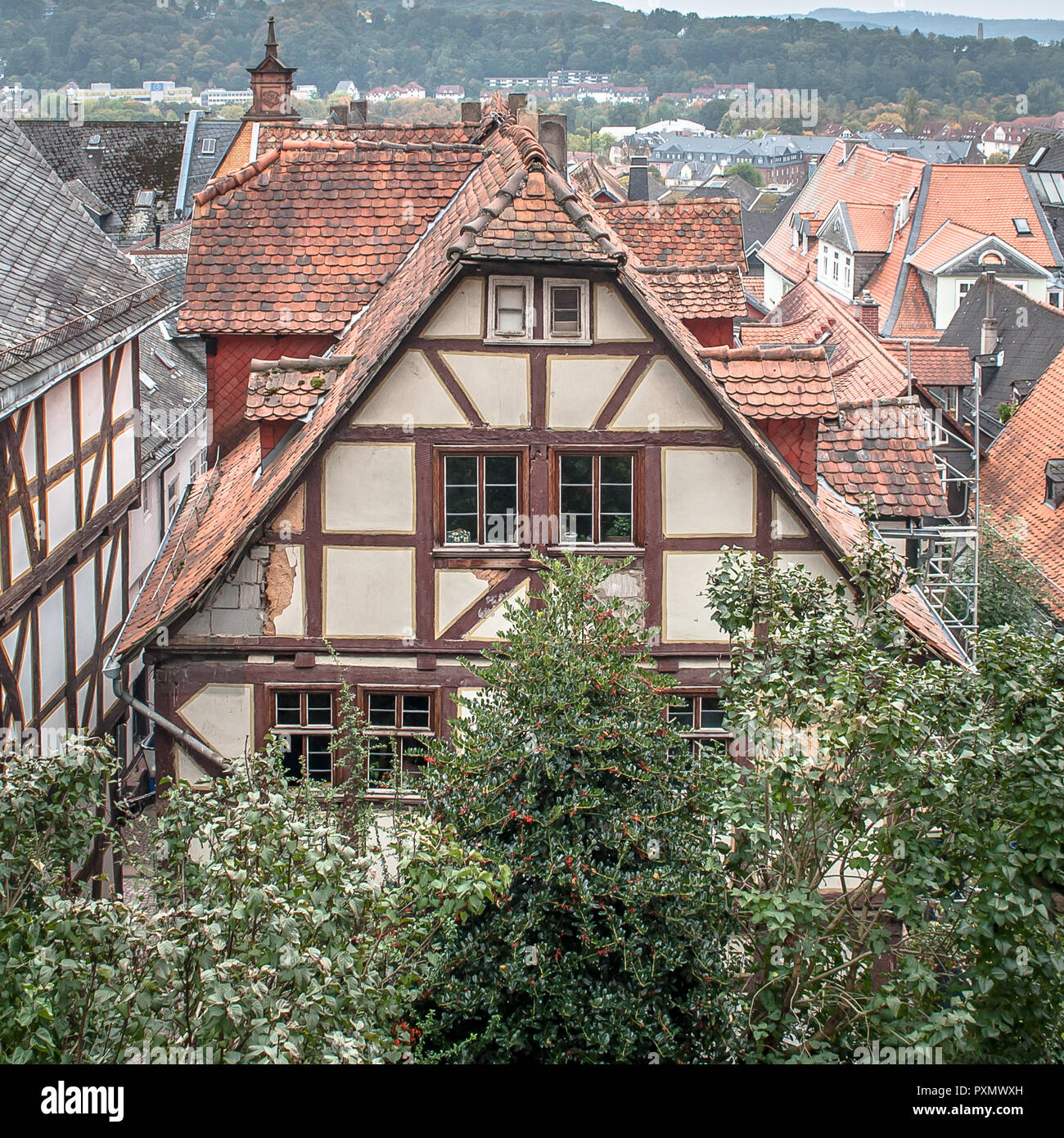 Marburg ist die Kreisstadt des mittelhessischen Landkreises Marburg-Biedenkopf und liegt an der Lahn. Stock Photo
