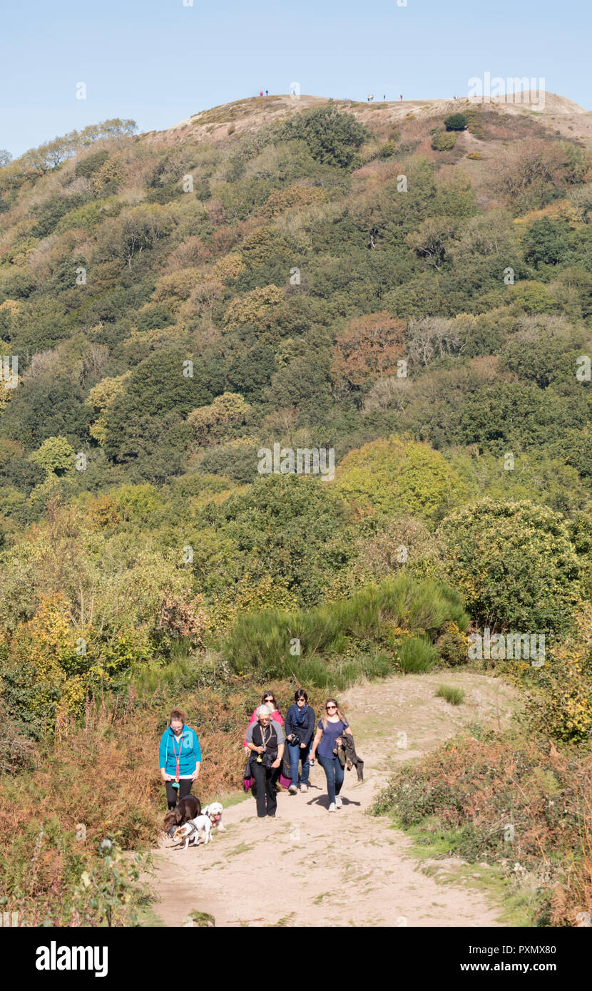 Walkers on the Malvern Hills, Worcestershire, England, UK Stock Photo