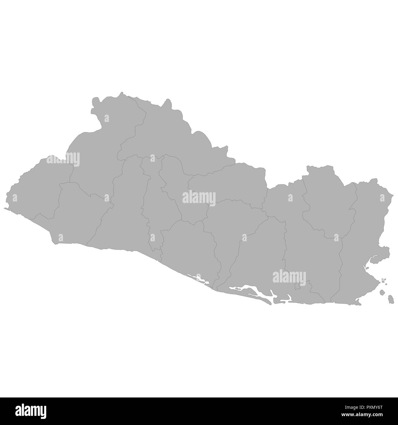 High quality map of El Salvador with borders of the regions on white background Stock Vector