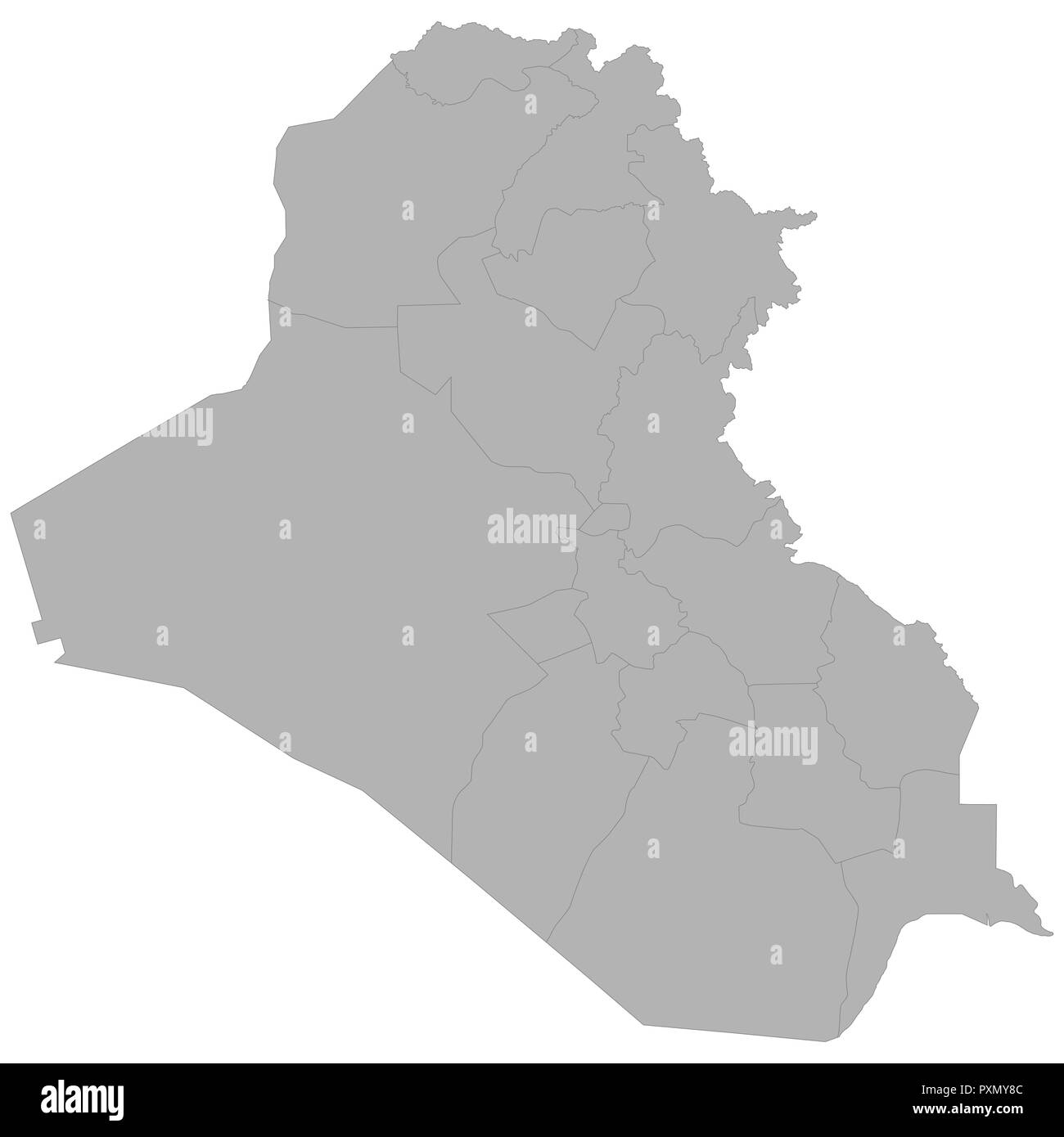 High quality map of Iraq with borders of the regions on white ...