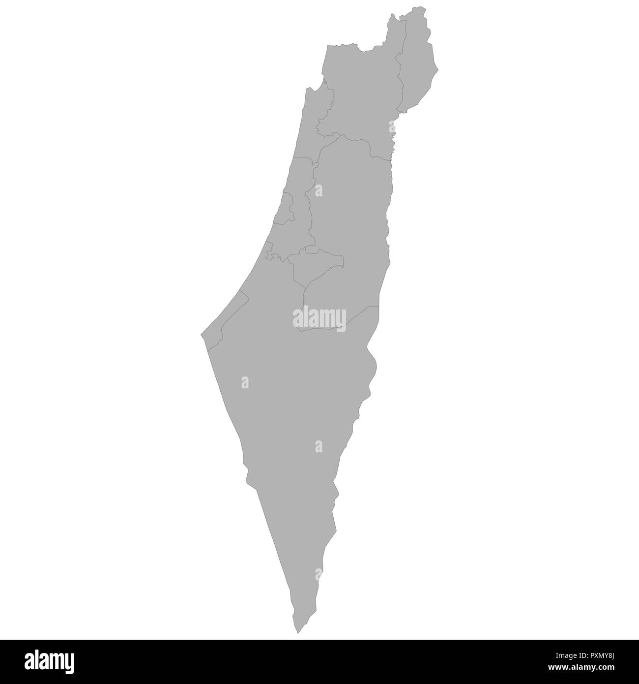 High quality map of Israel with borders of the regions on white ...