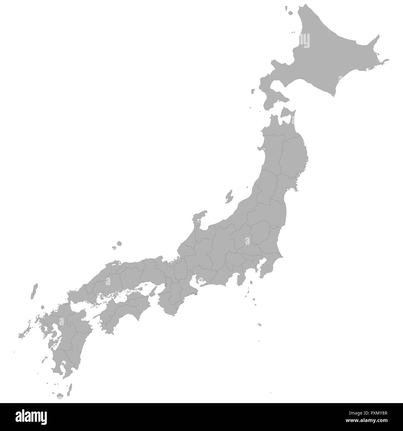 High quality map of Japan with borders of the regions on white background Stock Vector