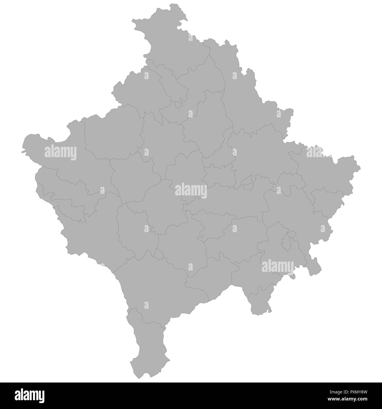 High quality map of Kosovo with borders of the regions on white background Stock Vector