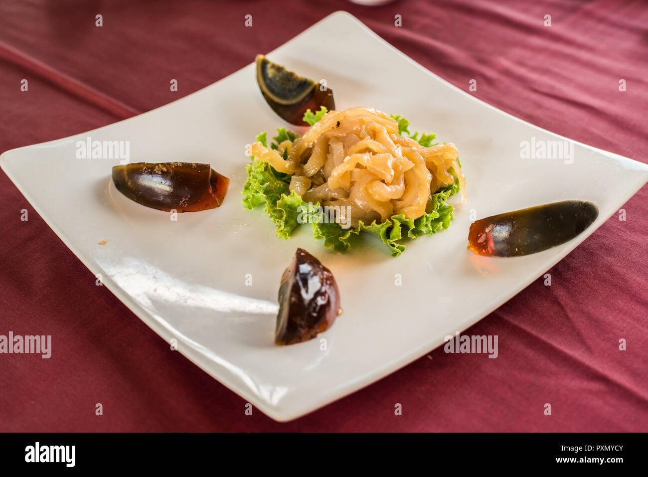 Jelly fish as  appetizer at Bai yun. Stock Photo