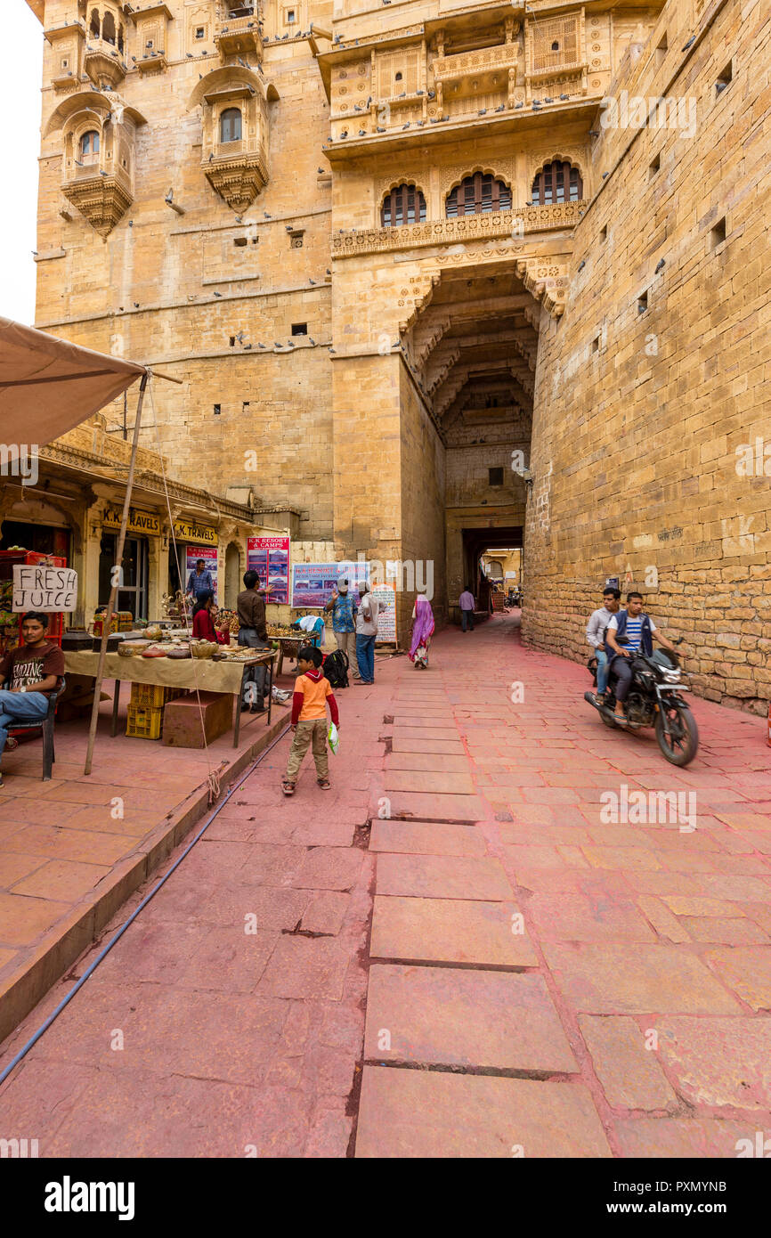Street markets inside the Fort in the desert city of Jaisalmer in India Stock Photo
