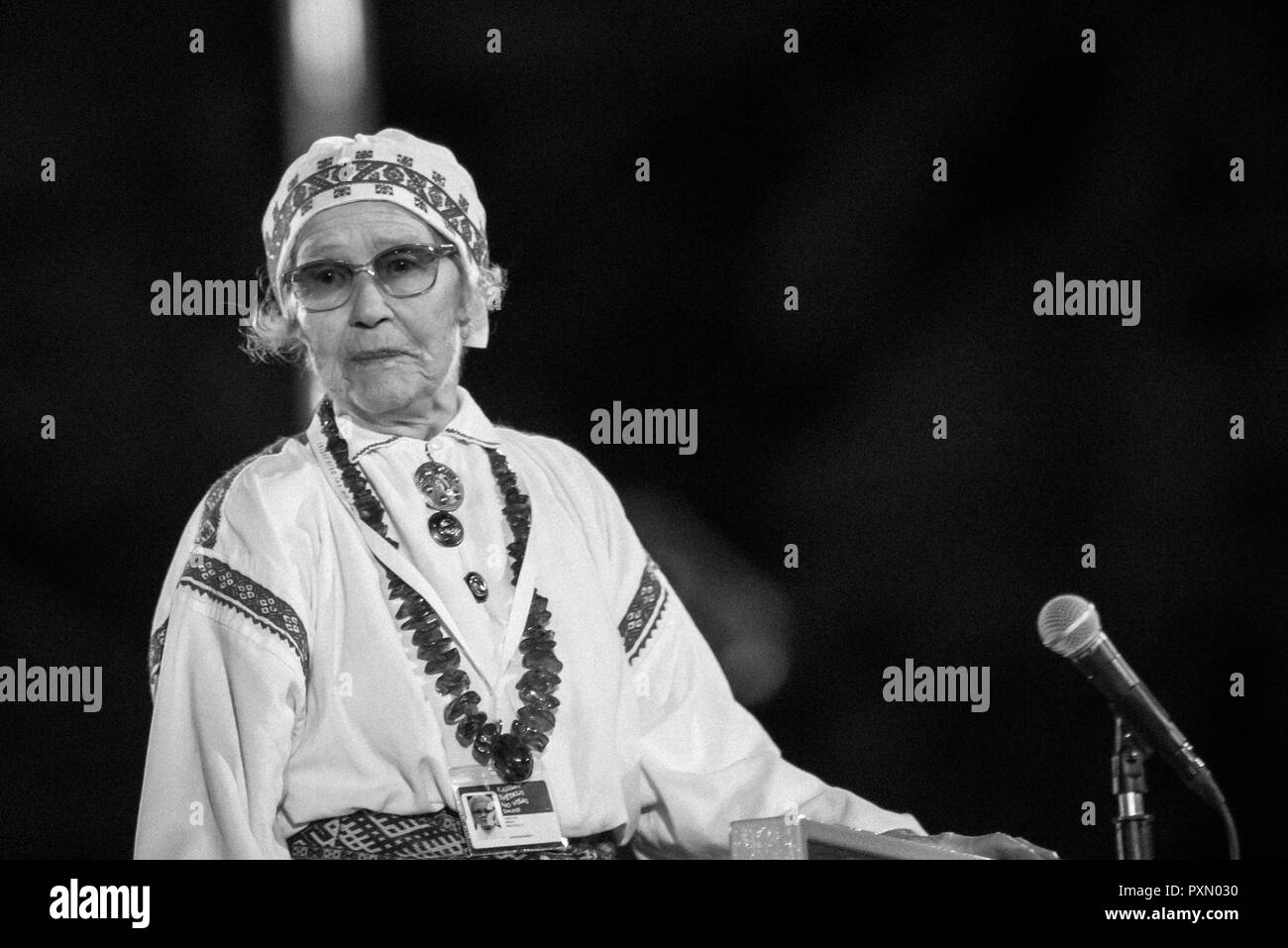 08.07.2018. RIGA, LATVIA. Terezija Broka, honorary conductor, during Latvian Song Celebration Closing Concert 'Following the Starry Path' during The Stock Photo