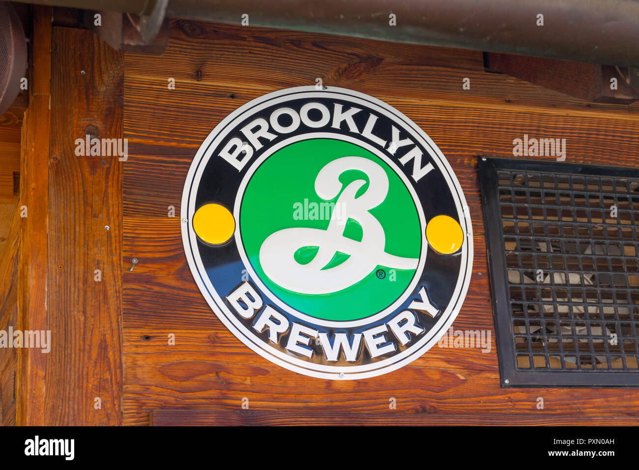 Brooklyn brewery beer logo sign board bar pub Stock Photo Alamy