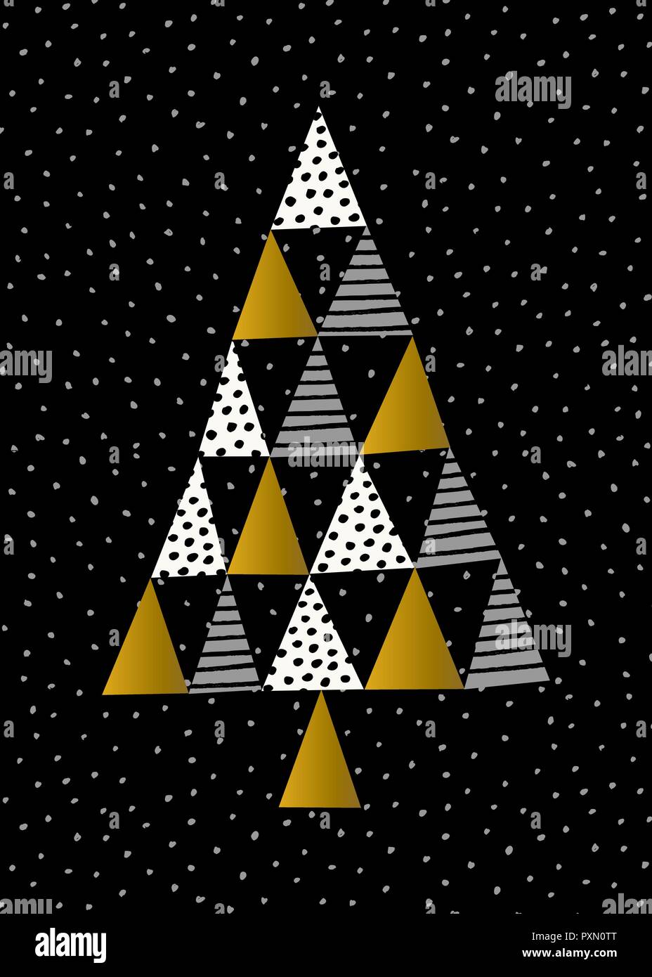 Christmas design with geometric Christmas tree in white, gold and gray ...