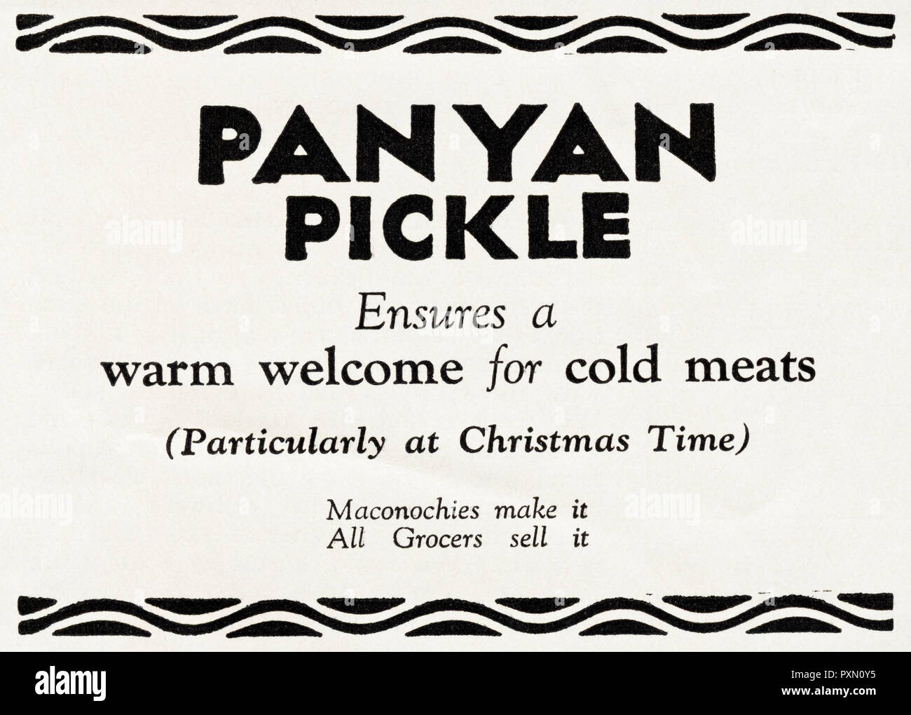 1930s old vintage original advert advertising Panyan Pickle in English magazine circa 1932 Stock Photo