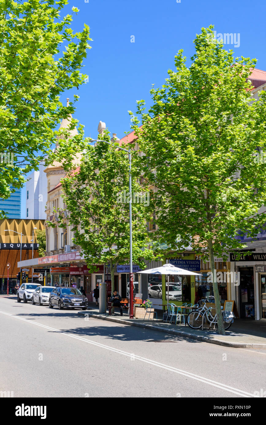 Cafe and restaurant lined William Street in Northbridge, Perth, Western Australia Stock Photo