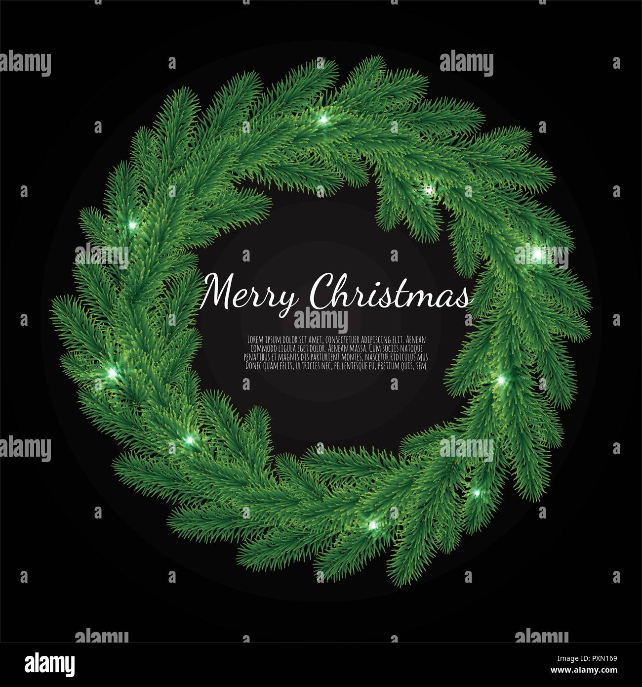 Vector christmas tree branches and space for text. Realistic fir-tree  border, frame isolated on white. Great for christmas cards, banners,  flyers, party posters, Stock vector