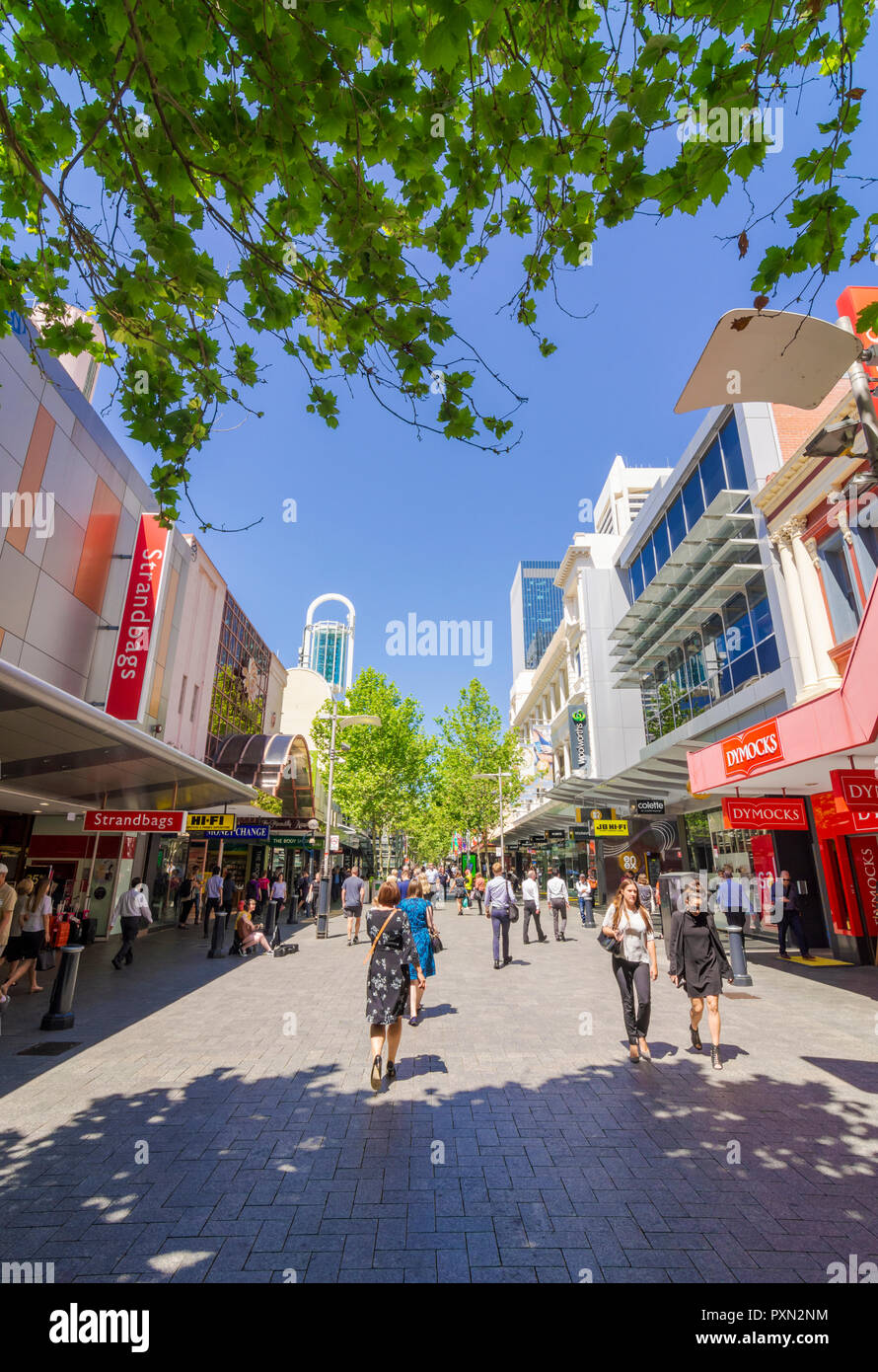 Trees providing shade along the Hay Street Mall shopping precinct in the city centre of Perth Trees providing shade along the Hay Street Mall shopping precinct in the city centre of Perth