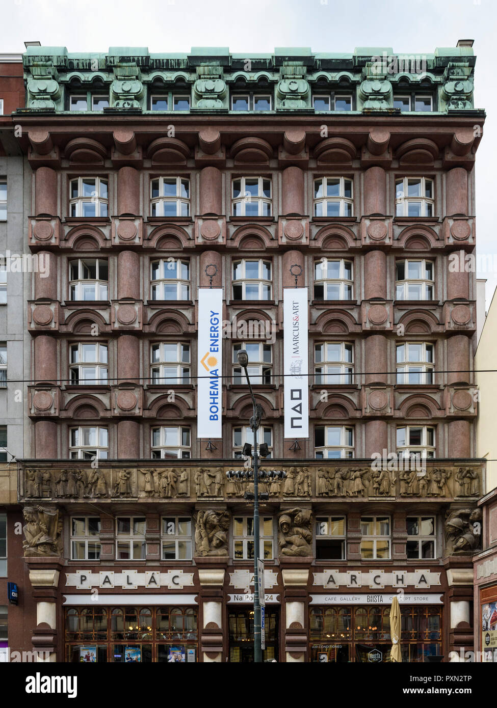 Prague. Czech Republic. The Bank of the Legions (Legionářská banka, or Legiobanka), Na Poříčí 1046/24, Rondo Cubist building designed by Josef Gočár,  Stock Photo