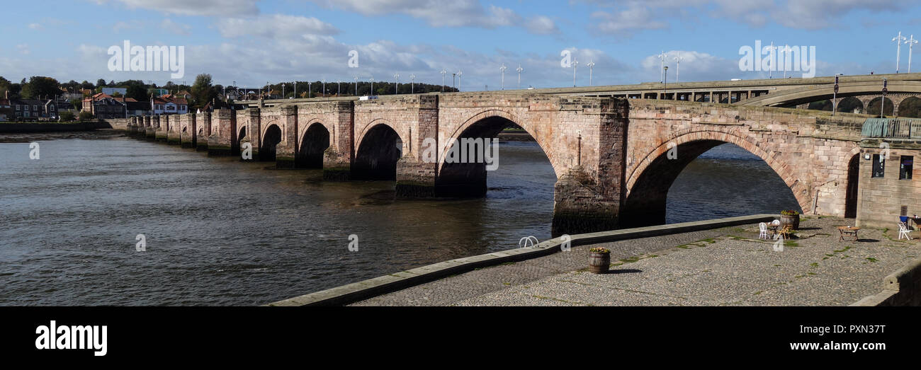 The Old Bridge over River Tweed, Berwick upon Tweed Stock Photo