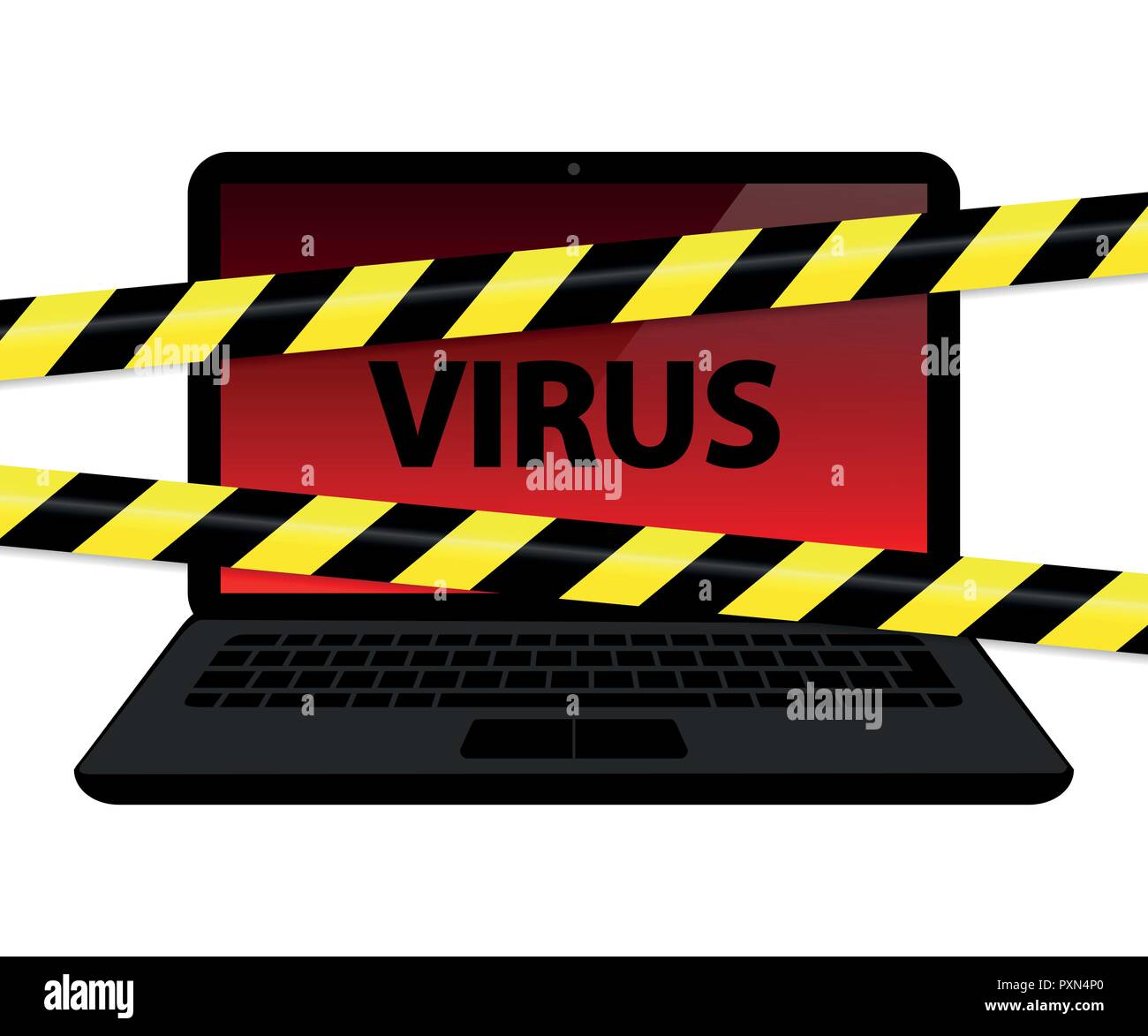 virus inside the laptop with warning tape internet crime vector illustration EPS10 Stock Vector