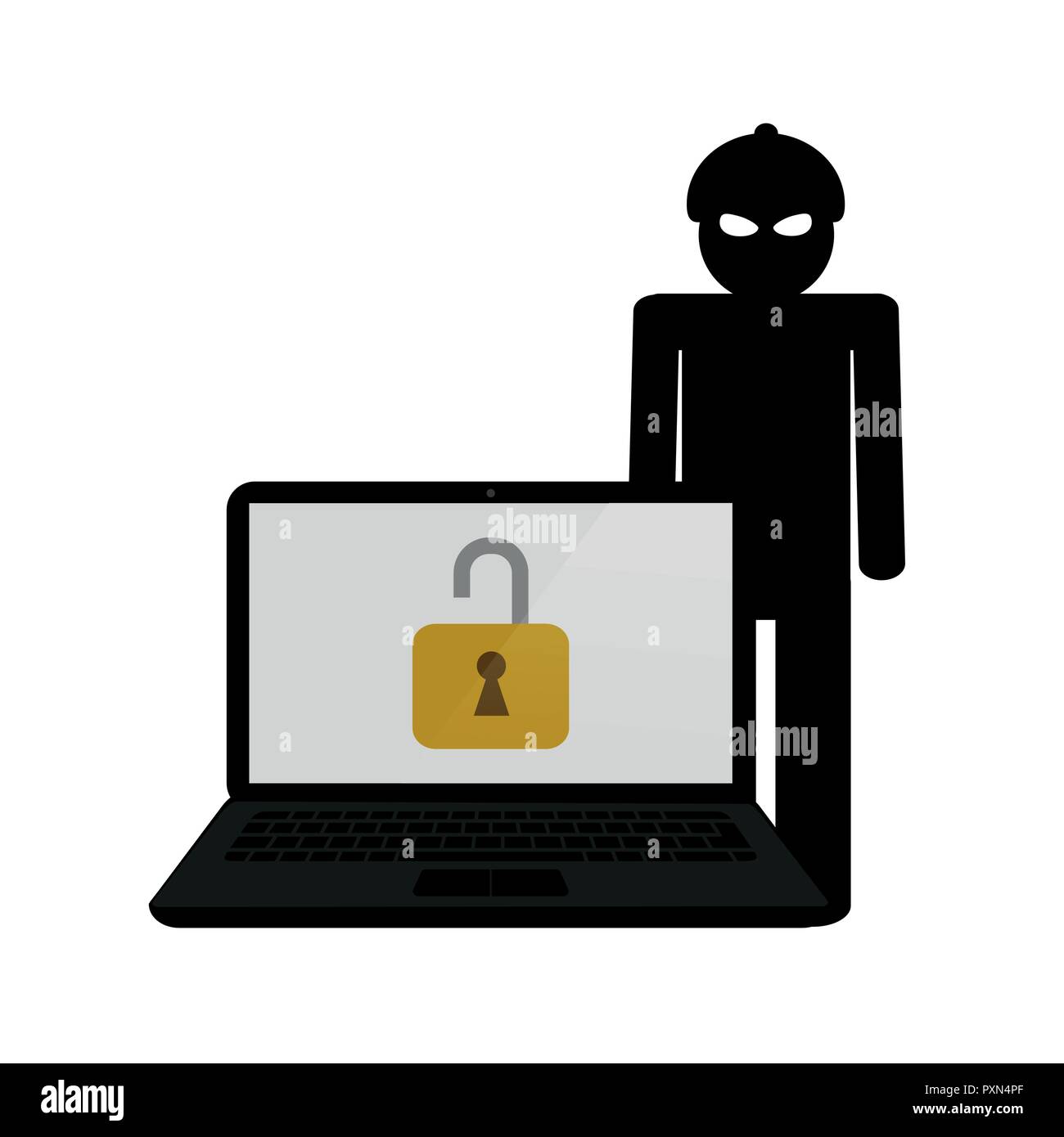 internet crime hacker cracks laptop vector illustration EPS10 Stock Vector