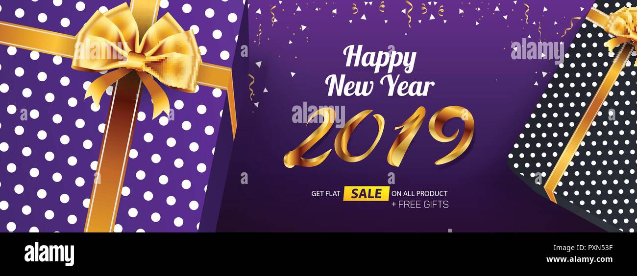Happy New Year 2019 Sale Banner Advertising Vector Template Design ...