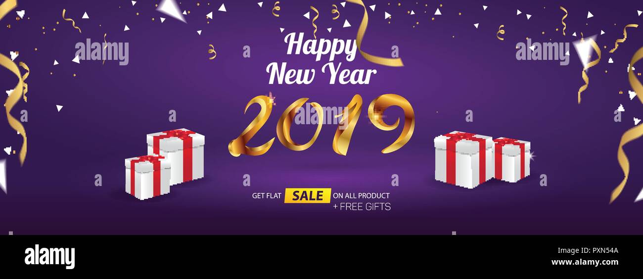Happy New Year 2019 Sale Banner Advertising Vector Template Design ...