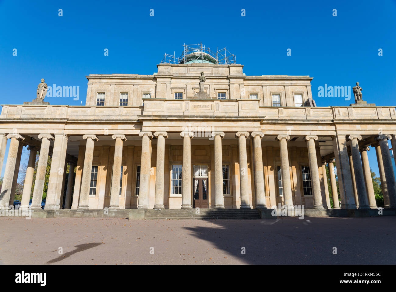The Pittville Pump Room in Pittville Park, Cheltenham, Gloucestershire is a regency building and the grandest spa building remaining in Cheltenham Stock Photo