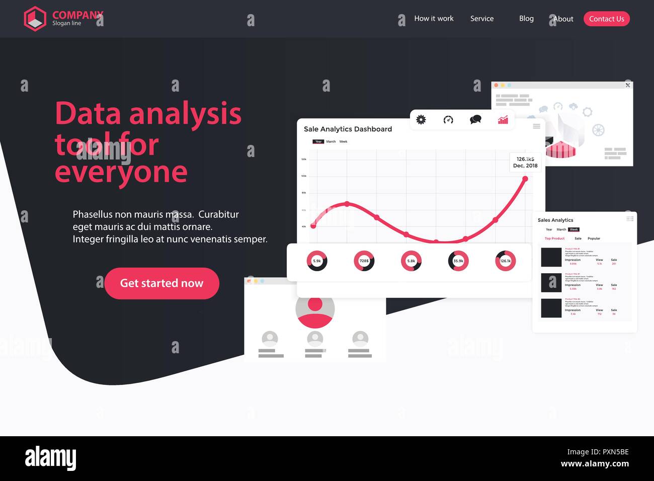 Website Landing Page Design Web Analytics Website Vector Template Design Stock Vector