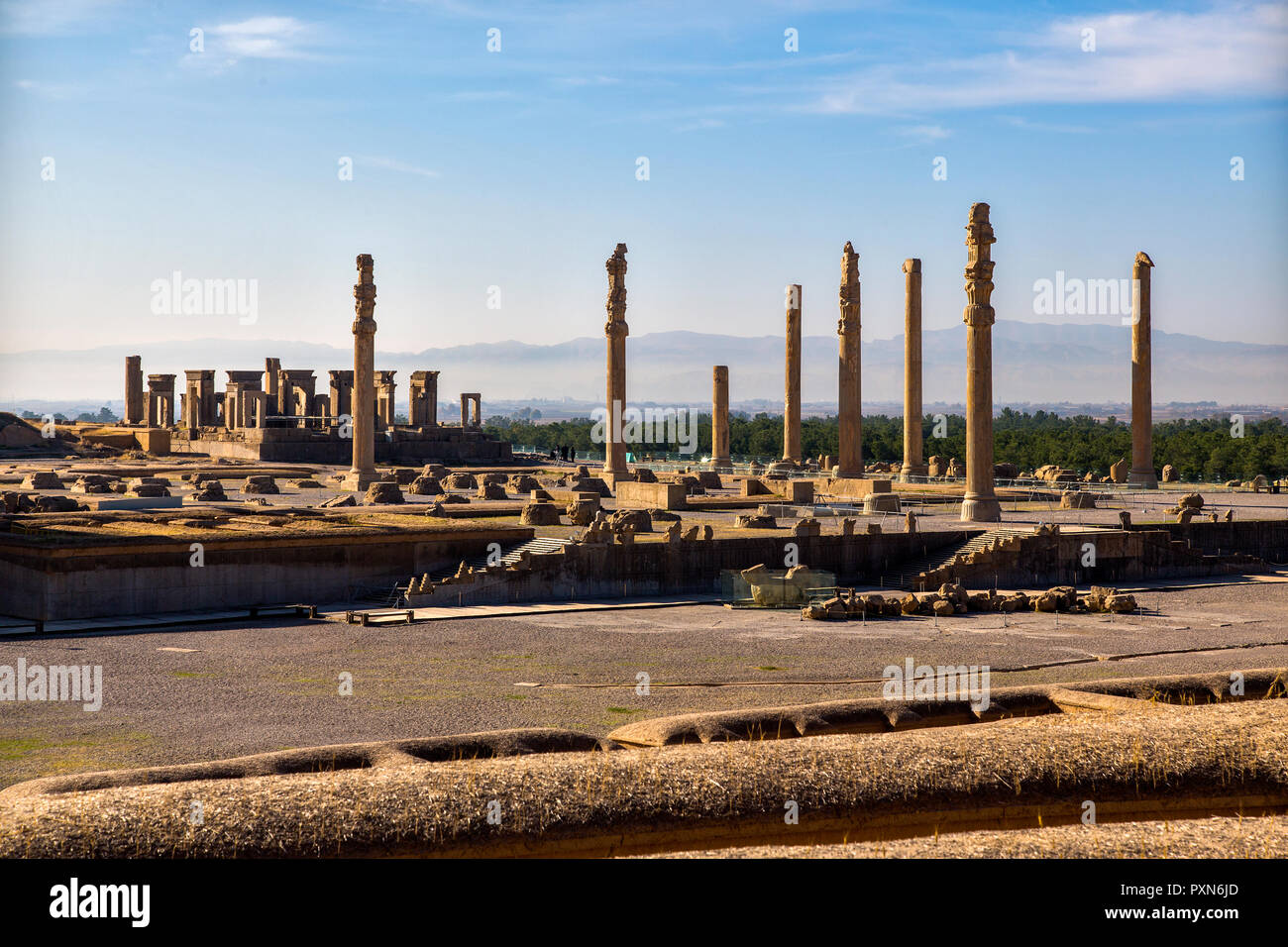 Persepolis was the capital of the Achaemenid Empire. It is in northeast of the city of Shiraz in Fars Province, Iran. /  UNESCO World Heritage Sites. Stock Photo