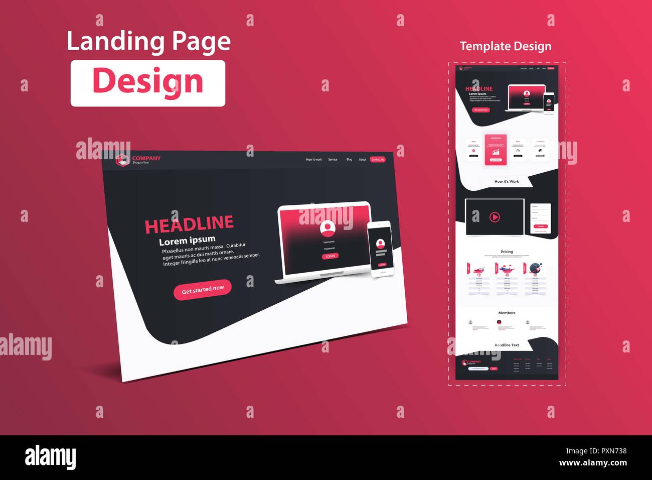 Website Landing Page Design Web Analytics Website Vector Template Design Stock Vector