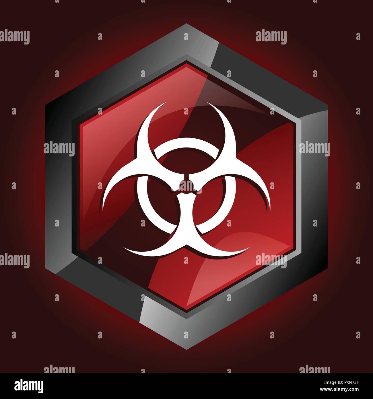 danger toxic biohazard hazard virus biological hexagon dark red vector icon Stock Vector