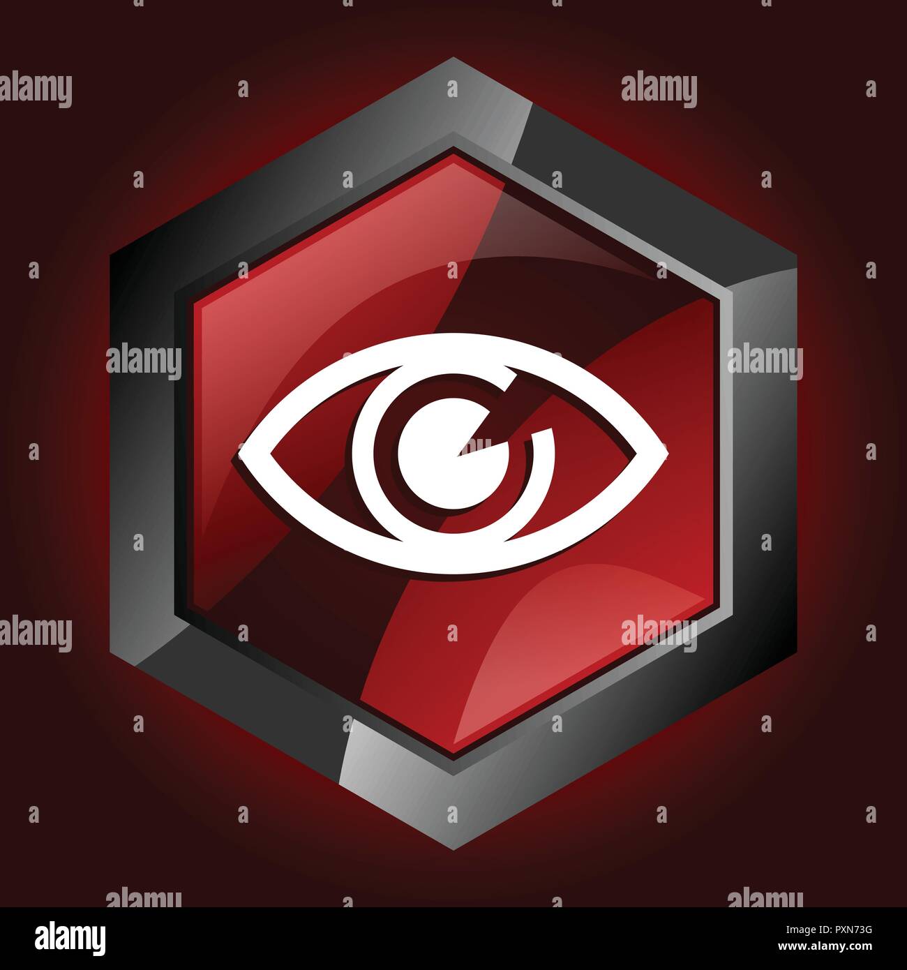 eye vision look view see watch dark red vector hexagon icon Stock Vector