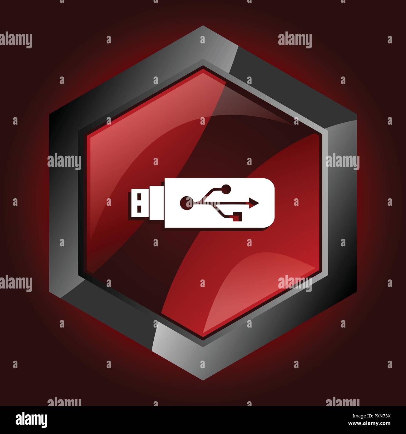 flash usb memory drive storage computer dark red vector hexagon icon