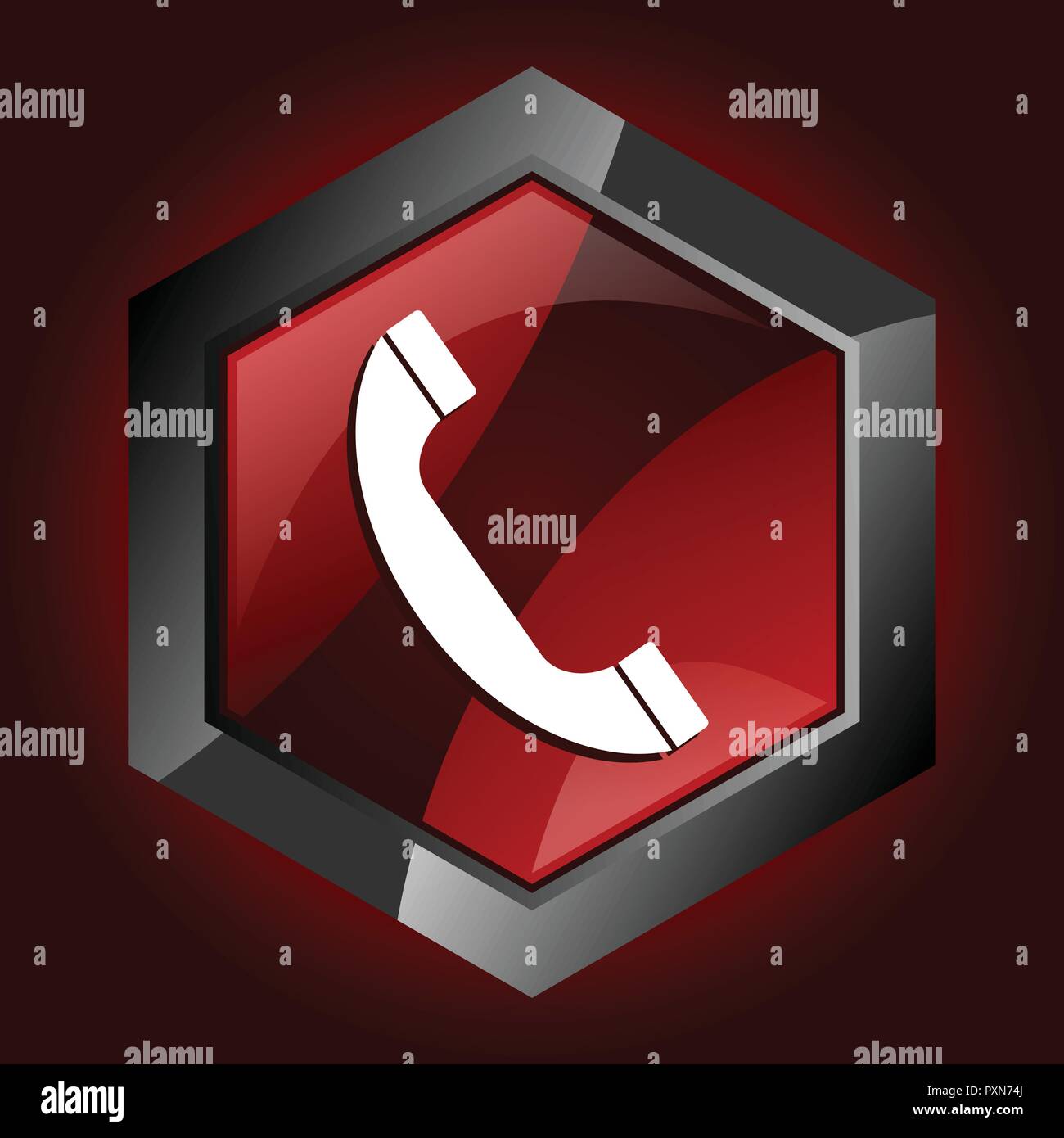 phone communication call contact telephone hexagon dark red vector icon