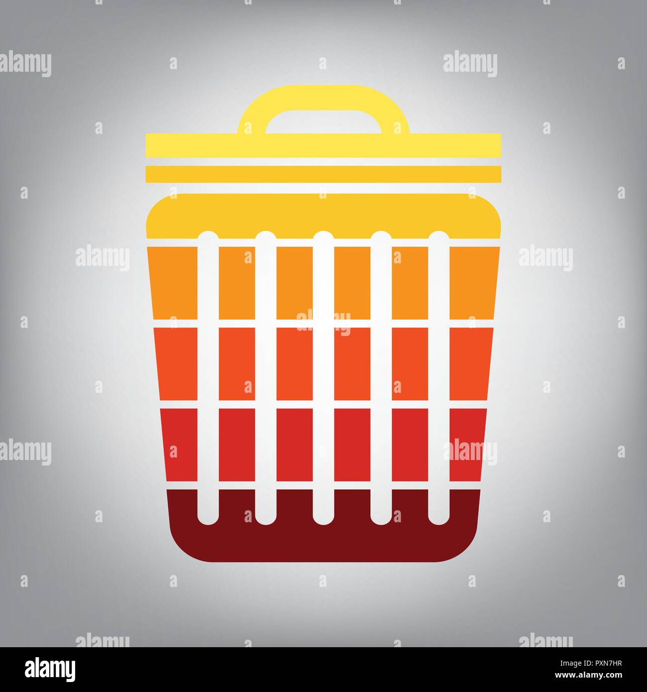 Trash sign illustration. Vector. Horizontally sliced icon with colors from sunny gradient in gray background. Stock Vector