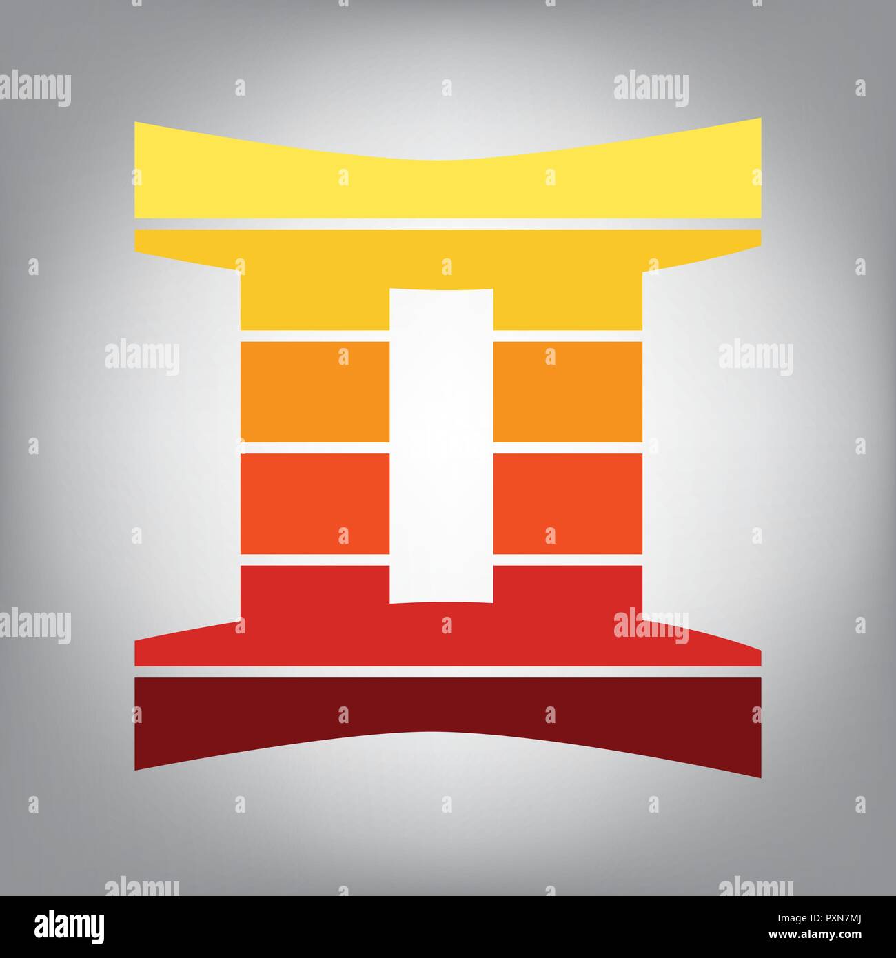 Gemini sign. Vector. Horizontally sliced icon with colors from sunny gradient in gray background. Stock Vector