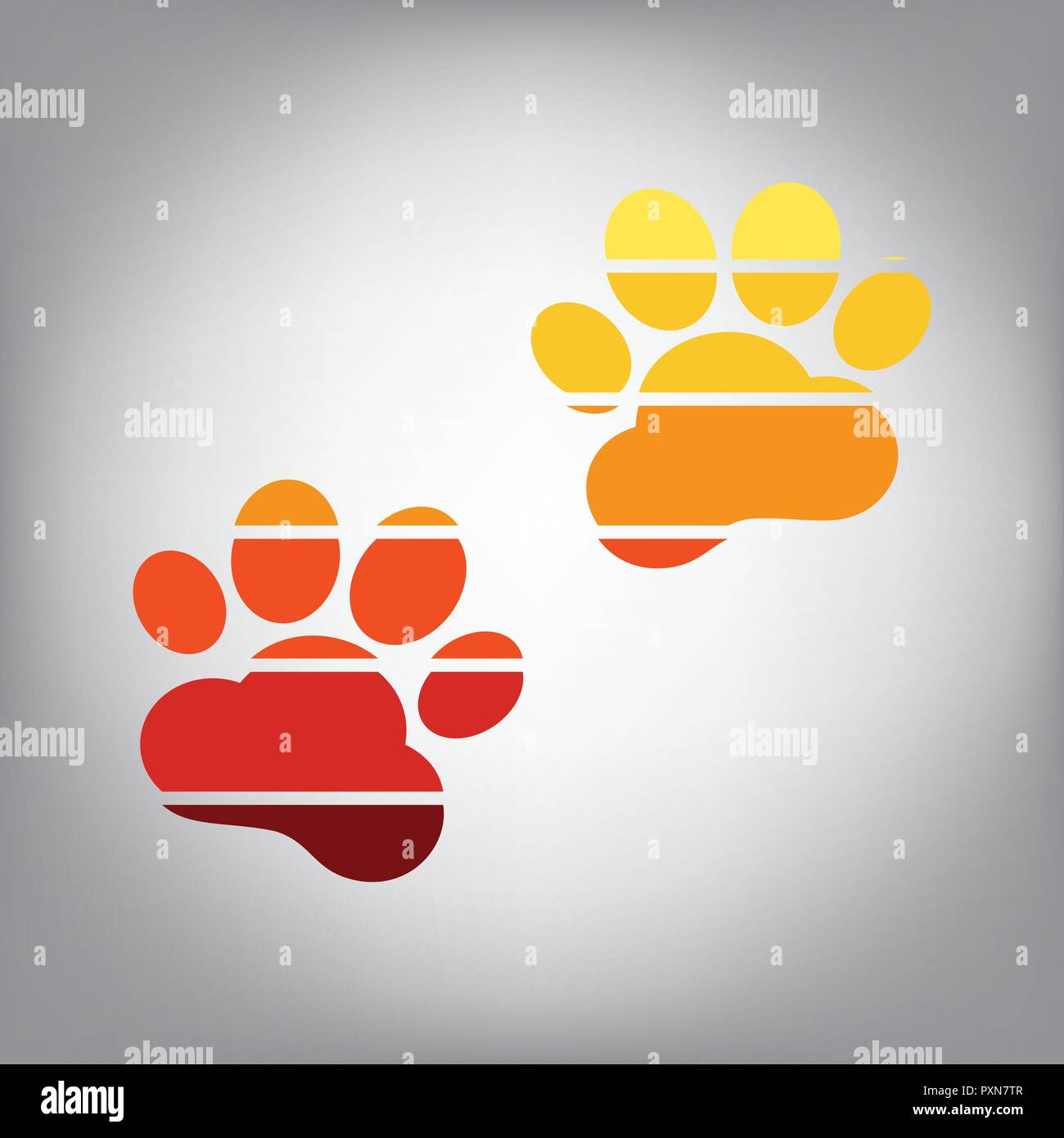 Animal Tracks sign. Vector. Horizontally sliced icon with colors from sunny gradient in gray background. Stock Vector