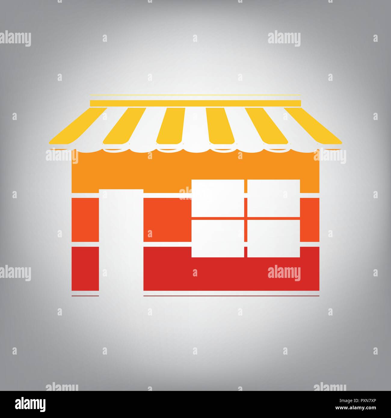 Store sign illustration. Vector. Horizontally sliced icon with colors from sunny gradient in gray background. Stock Vector