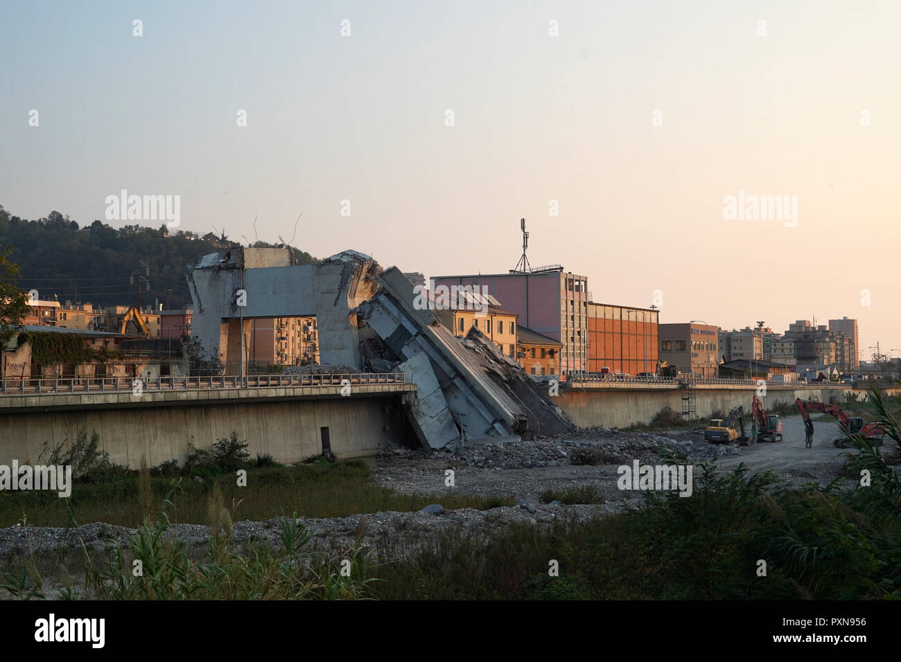 morandi collapsed bridge in genoa italy Stock Photo