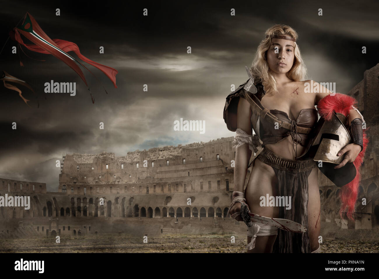 Ancient woman warrior or Gladiator in the arena Stock Photo - Alamy