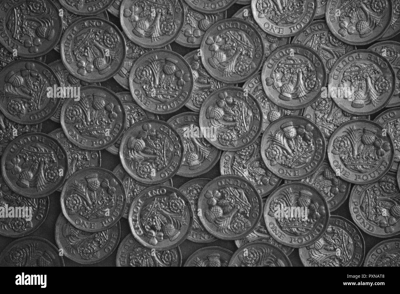 British one pound (£1) coins Stock Photo