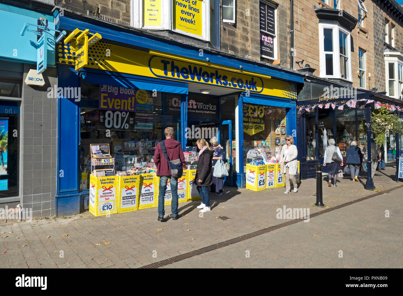 The Works discount book bookstore shop shops stores store exterior high street Harrogate North Yorkshire England UK United Kingdom GB Great Britain Stock Photo
