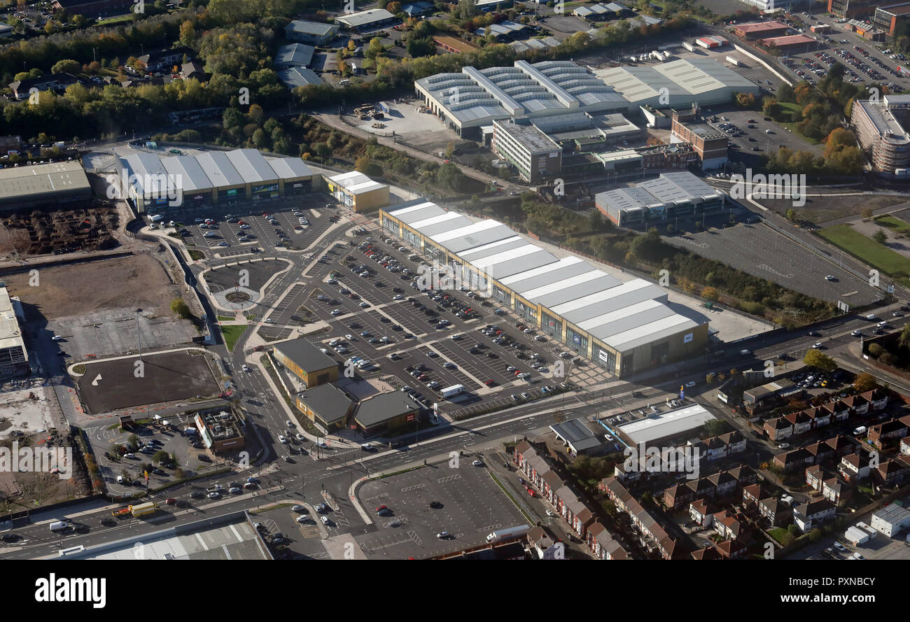 aerial view of the Edge Lane or Liverpool Shopping Park, Stanley, Liverpool Stock Photo