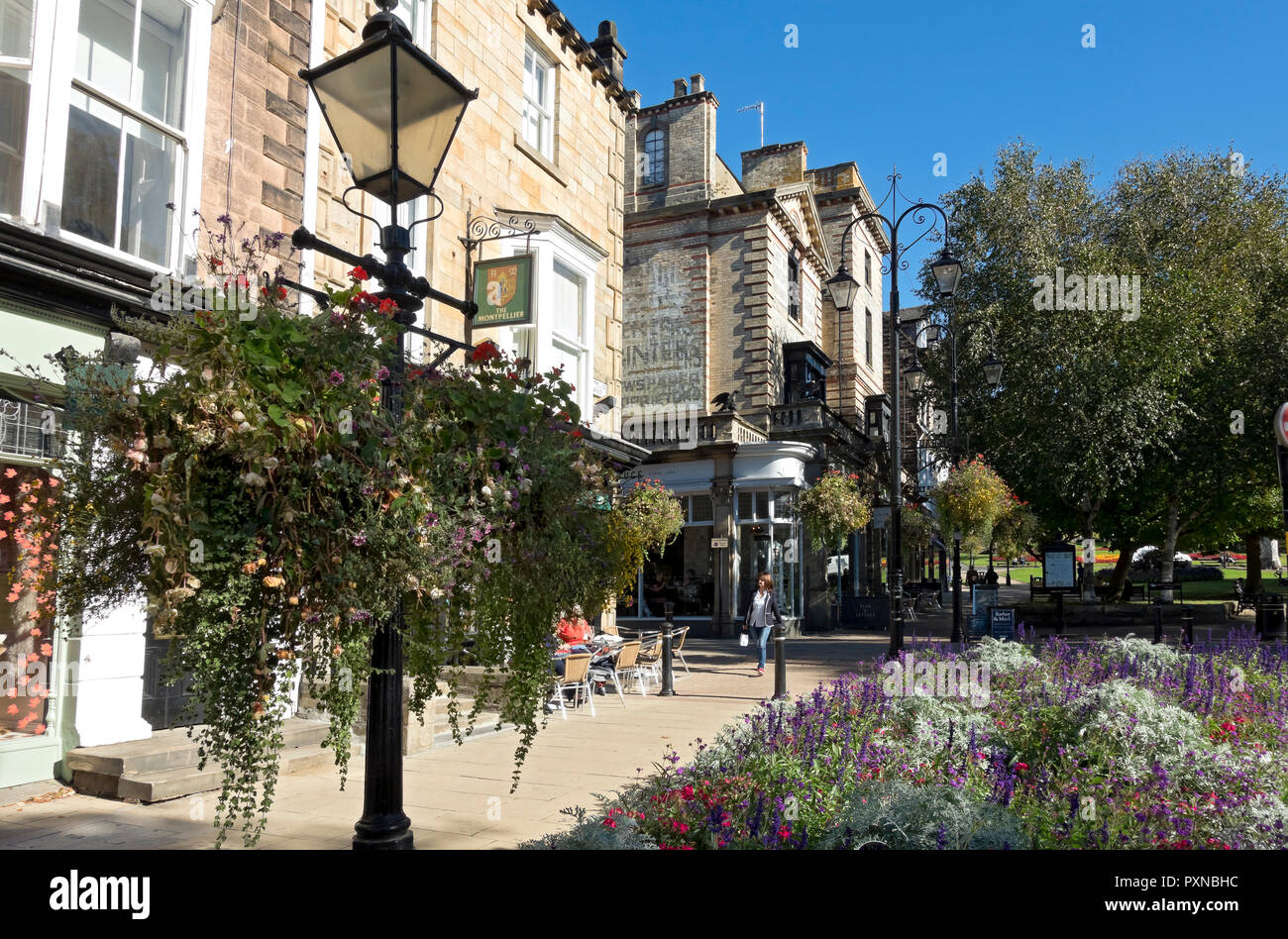 Shops stores businesses at Montpellier Quarter in late summer Harrogate North Yorkshire England UK United Kingdom GB Great Britain Stock Photo